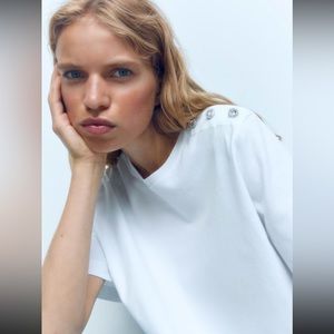 Zara White Jewel Detail T Shirt